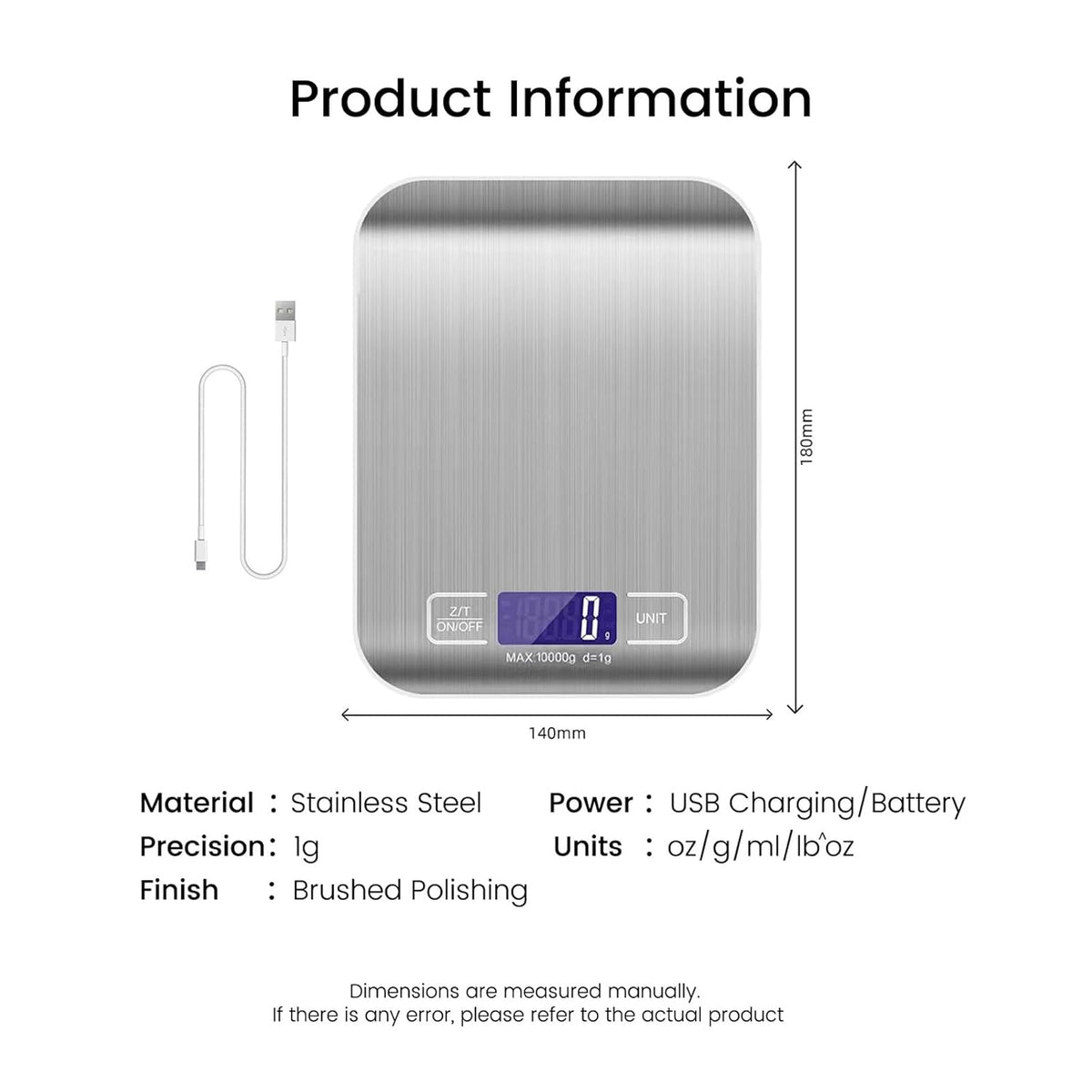 Type-C Fast Charging Rechargeable Shipping Scale, Digital Kitchen Scale,Food Scale Weight Grams and Ounces for Baking Cooking and Meal Prep, 22lb/10kg