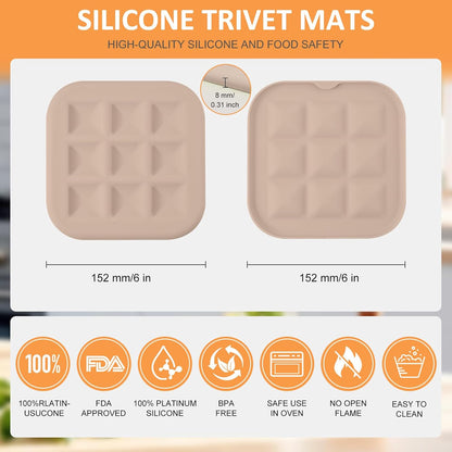 Silicone Trivets for Hot Pots and Pans, Pot Holders Hot Pads 6 Pack Silicone Mats for Kitchen Counter, Soft Durable Drying Mat, Jar Opener and Coasters (Brown)