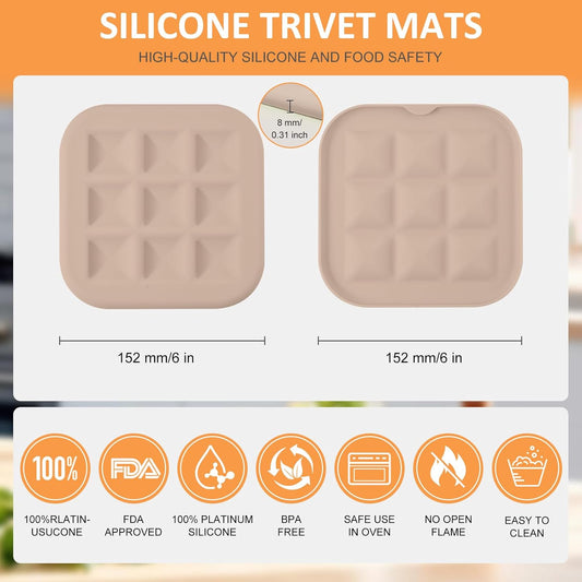 Silicone Trivets for Hot Pots and Pans, Pot Holders Hot Pads 6 Pack Silicone Mats for Kitchen Counter, Soft Durable Drying Mat, Jar Opener and Coasters (Brown)