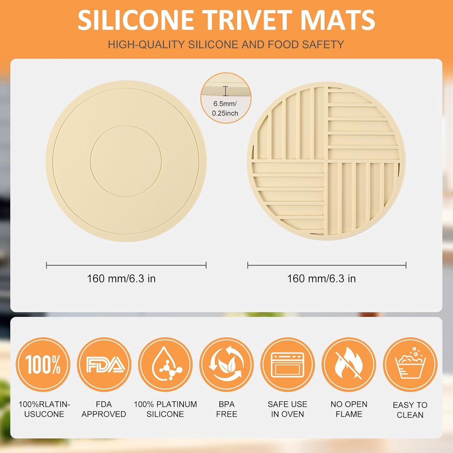 Silicone Trivets for Hot Pots and Pans, Pot Holders Hot Pads 6 Pack Silicone Mats for Kitchen Counter, Soft Durable Drying Mat, Jar Opener and Coasters (Brown)