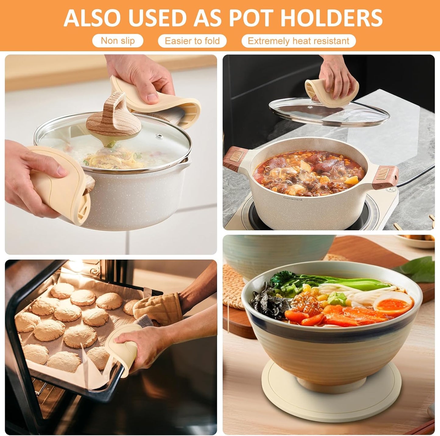 Silicone Trivets for Hot Pots and Pans, Pot Holders Hot Pads 6 Pack Silicone Mats for Kitchen Counter, Soft Durable Drying Mat, Jar Opener and Coasters (Brown)