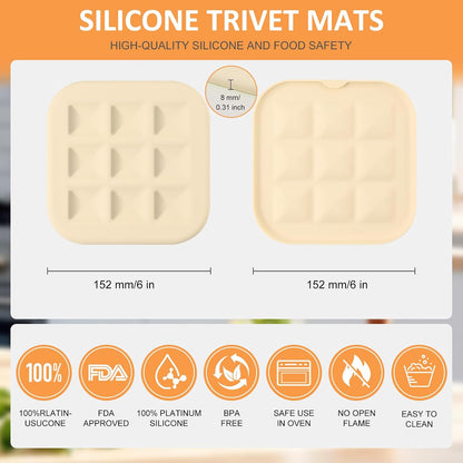 Silicone Trivets for Hot Pots and Pans, Pot Holders Hot Pads 6 Pack Silicone Mats for Kitchen Counter, Soft Durable Drying Mat, Jar Opener and Coasters (Brown)