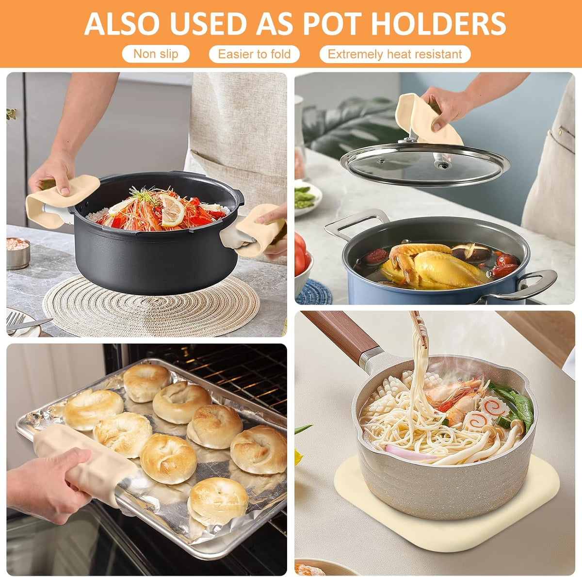 Silicone Trivets for Hot Pots and Pans, Pot Holders Hot Pads 6 Pack Silicone Mats for Kitchen Counter, Soft Durable Drying Mat, Jar Opener and Coasters (Brown)