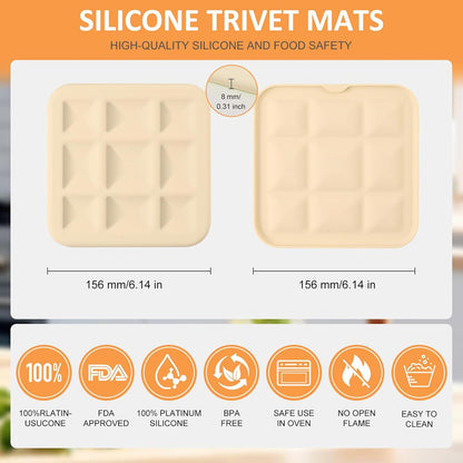 Silicone Trivets for Hot Pots and Pans, Pot Holders Hot Pads 6 Pack Silicone Mats for Kitchen Counter, Soft Durable Drying Mat, Jar Opener and Coasters (Brown)