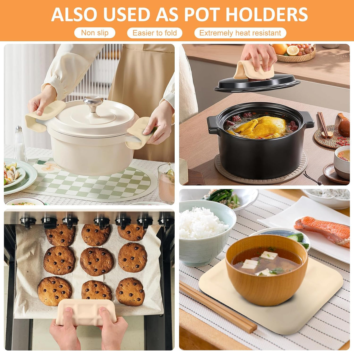Silicone Trivets for Hot Pots and Pans, Pot Holders Hot Pads 6 Pack Silicone Mats for Kitchen Counter, Soft Durable Drying Mat, Jar Opener and Coasters (Brown)