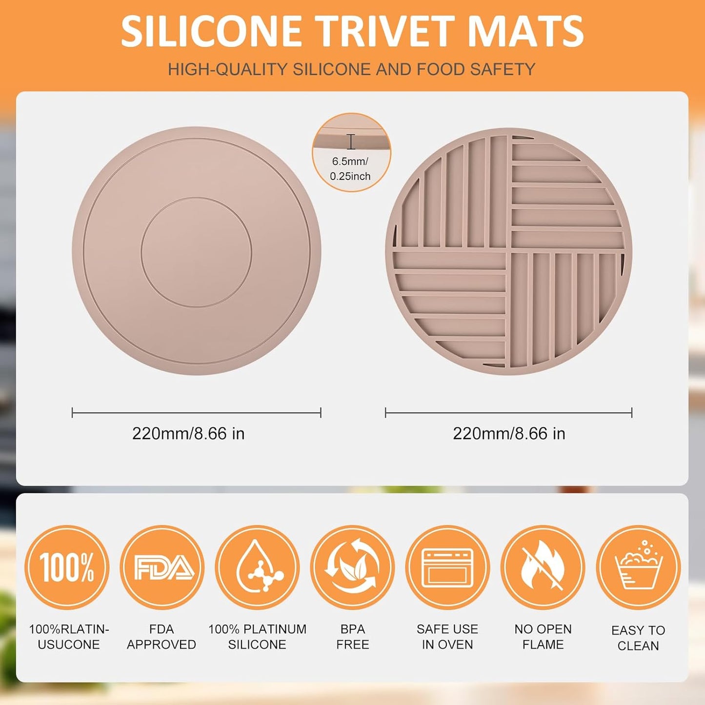 Silicone Trivets for Hot Pots and Pans, Pot Holders Hot Pads 6 Pack Silicone Mats for Kitchen Counter, Soft Durable Drying Mat, Jar Opener and Coasters (Brown)