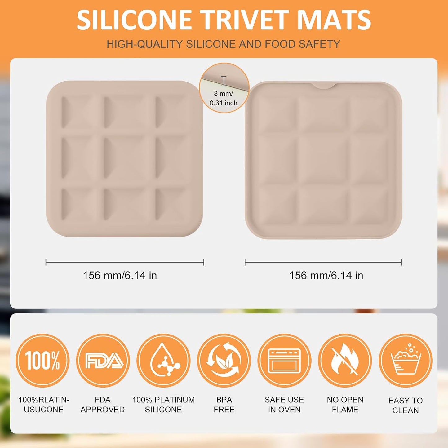 Silicone Trivets for Hot Pots and Pans, Pot Holders Hot Pads 6 Pack Silicone Mats for Kitchen Counter, Soft Durable Drying Mat, Jar Opener and Coasters (Brown)