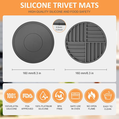 Silicone Trivets for Hot Pots and Pans, Pot Holders Hot Pads 6 Pack Silicone Mats for Kitchen Counter, Soft Durable Drying Mat, Jar Opener and Coasters (Brown)