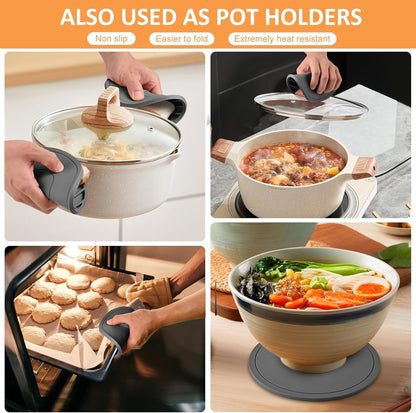 Silicone Trivets for Hot Pots and Pans, Pot Holders Hot Pads 6 Pack Silicone Mats for Kitchen Counter, Soft Durable Drying Mat, Jar Opener and Coasters (Brown)