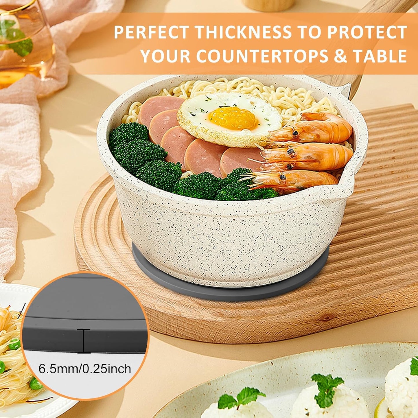 Silicone Trivets for Hot Pots and Pans, Pot Holders Hot Pads 6 Pack Silicone Mats for Kitchen Counter, Soft Durable Drying Mat, Jar Opener and Coasters (Brown)