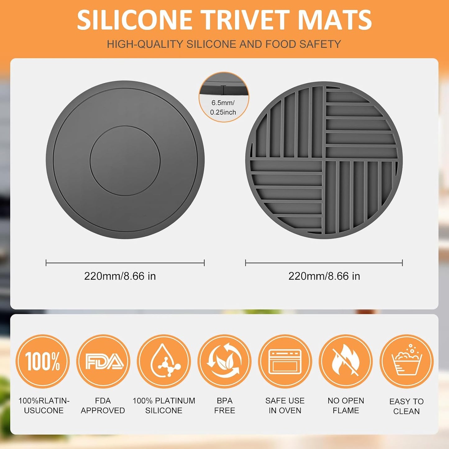 Silicone Trivets for Hot Pots and Pans, Pot Holders Hot Pads 6 Pack Silicone Mats for Kitchen Counter, Soft Durable Drying Mat, Jar Opener and Coasters (Brown)