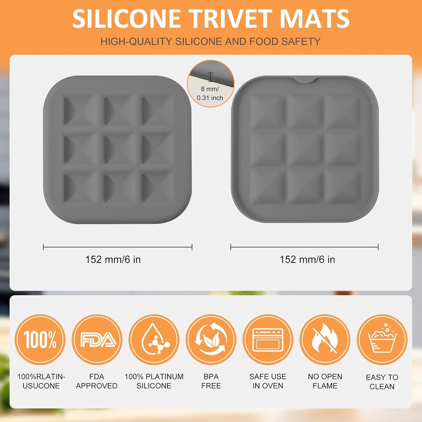 Silicone Trivets for Hot Pots and Pans, Pot Holders Hot Pads 6 Pack Silicone Mats for Kitchen Counter, Soft Durable Drying Mat, Jar Opener and Coasters (Brown)