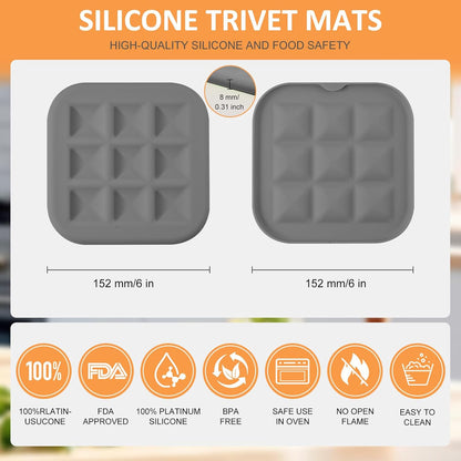 Silicone Trivets for Hot Pots and Pans, Pot Holders Hot Pads 6 Pack Silicone Mats for Kitchen Counter, Soft Durable Drying Mat, Jar Opener and Coasters (Brown)