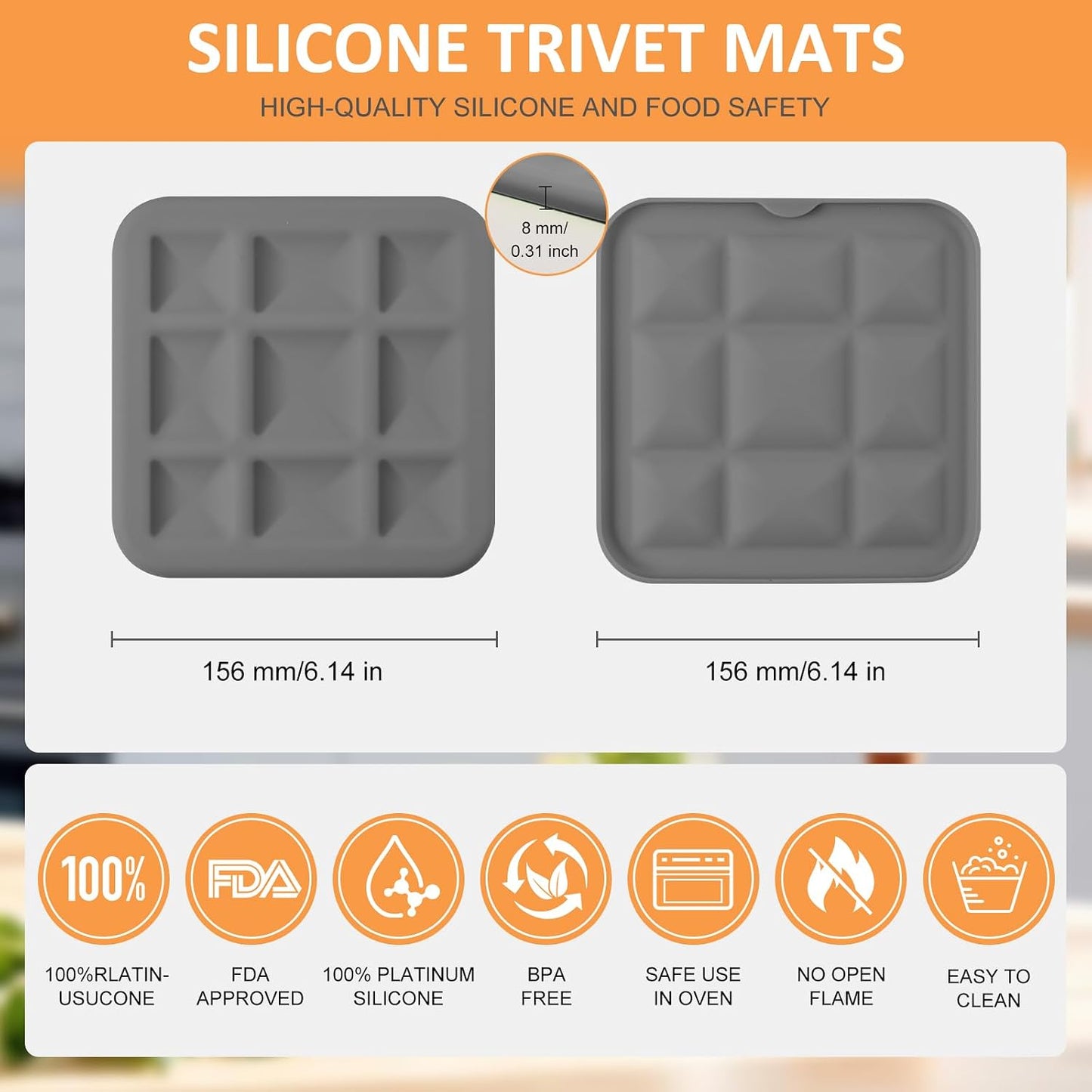 Silicone Trivets for Hot Pots and Pans, Pot Holders Hot Pads 6 Pack Silicone Mats for Kitchen Counter, Soft Durable Drying Mat, Jar Opener and Coasters (Brown)