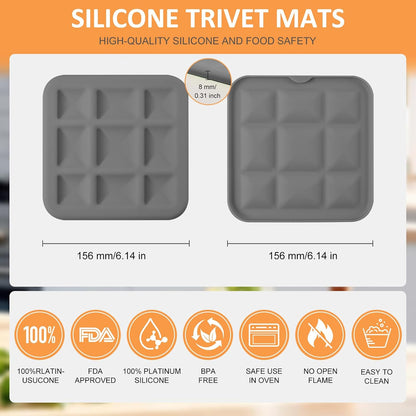 Silicone Trivets for Hot Pots and Pans, Pot Holders Hot Pads 6 Pack Silicone Mats for Kitchen Counter, Soft Durable Drying Mat, Jar Opener and Coasters (Brown)