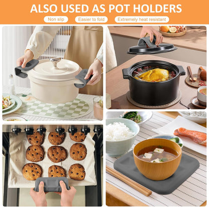 Silicone Trivets for Hot Pots and Pans, Pot Holders Hot Pads 6 Pack Silicone Mats for Kitchen Counter, Soft Durable Drying Mat, Jar Opener and Coasters (Brown)