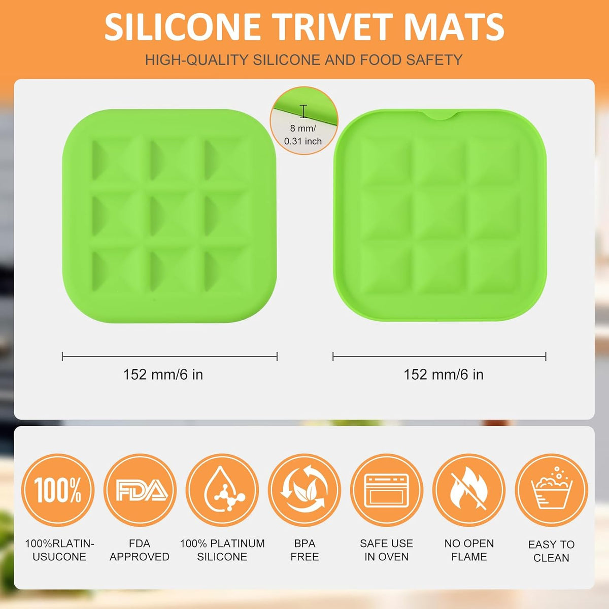 Silicone Trivets for Hot Pots and Pans, Pot Holders Hot Pads 6 Pack Silicone Mats for Kitchen Counter, Soft Durable Drying Mat, Jar Opener and Coasters (Brown)