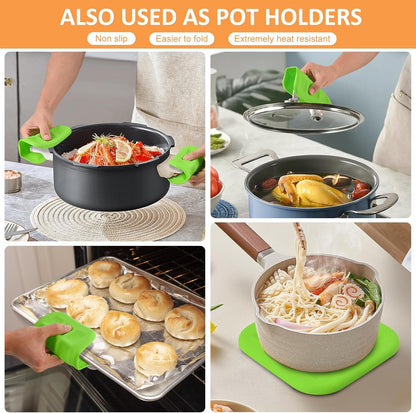 Silicone Trivets for Hot Pots and Pans, Pot Holders Hot Pads 6 Pack Silicone Mats for Kitchen Counter, Soft Durable Drying Mat, Jar Opener and Coasters (Brown)