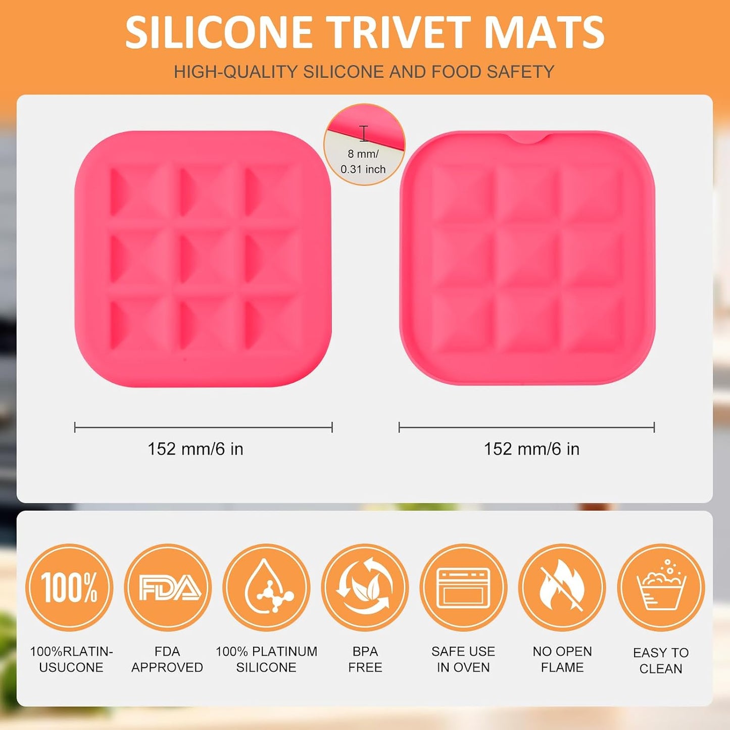 Silicone Trivets for Hot Pots and Pans, Pot Holders Hot Pads 6 Pack Silicone Mats for Kitchen Counter, Soft Durable Drying Mat, Jar Opener and Coasters (Brown)