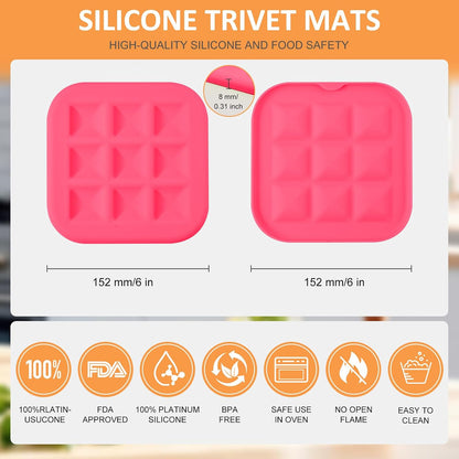 Silicone Trivets for Hot Pots and Pans, Pot Holders Hot Pads 6 Pack Silicone Mats for Kitchen Counter, Soft Durable Drying Mat, Jar Opener and Coasters (Brown)