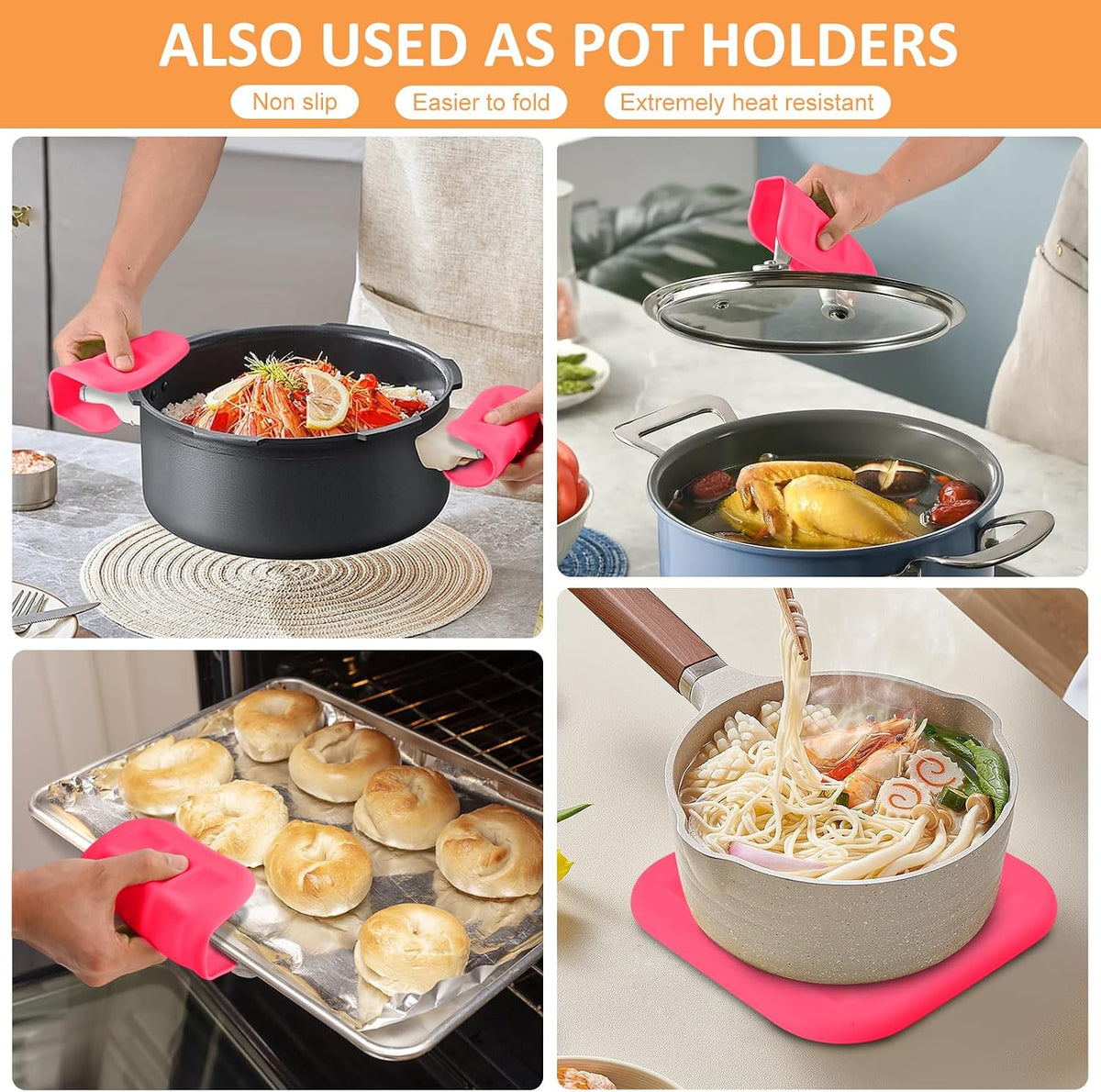 Silicone Trivets for Hot Pots and Pans, Pot Holders Hot Pads 6 Pack Silicone Mats for Kitchen Counter, Soft Durable Drying Mat, Jar Opener and Coasters (Brown)