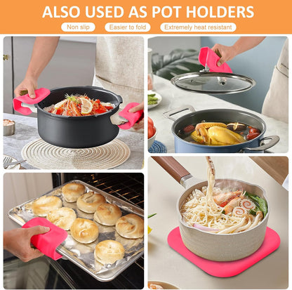 Silicone Trivets for Hot Pots and Pans, Pot Holders Hot Pads 6 Pack Silicone Mats for Kitchen Counter, Soft Durable Drying Mat, Jar Opener and Coasters (Brown)