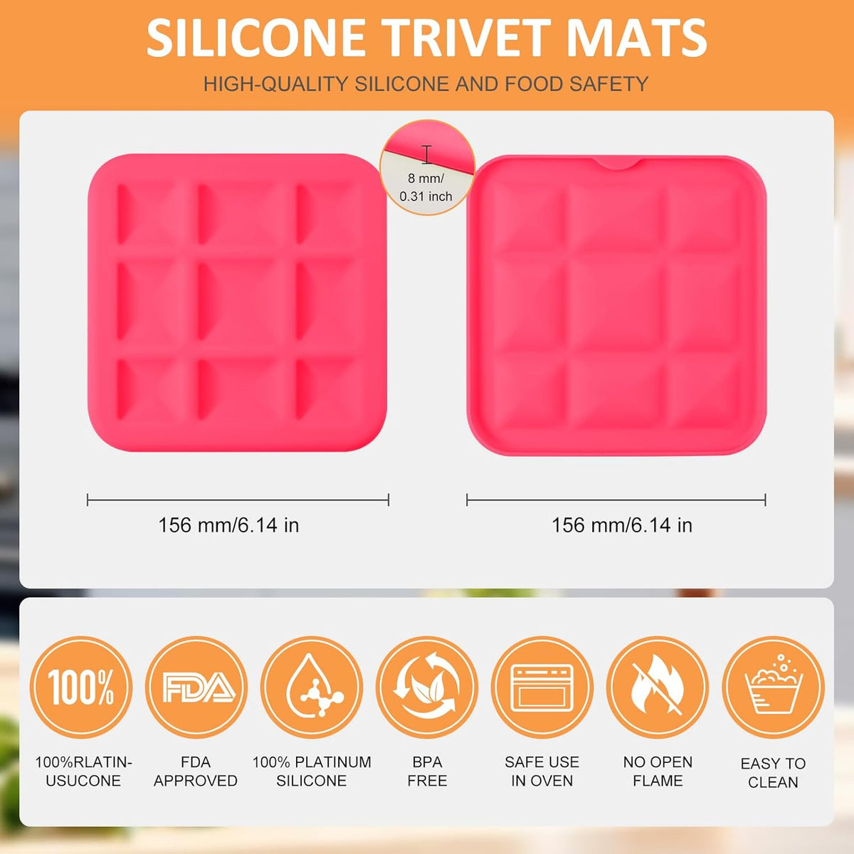 Silicone Trivets for Hot Pots and Pans, Pot Holders Hot Pads 6 Pack Silicone Mats for Kitchen Counter, Soft Durable Drying Mat, Jar Opener and Coasters (Brown)