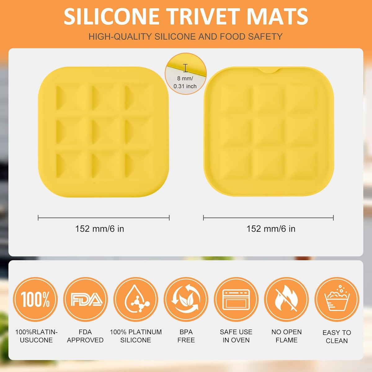 Silicone Trivets for Hot Pots and Pans, Pot Holders Hot Pads 6 Pack Silicone Mats for Kitchen Counter, Soft Durable Drying Mat, Jar Opener and Coasters (Brown)