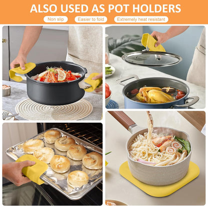 Silicone Trivets for Hot Pots and Pans, Pot Holders Hot Pads 6 Pack Silicone Mats for Kitchen Counter, Soft Durable Drying Mat, Jar Opener and Coasters (Brown)