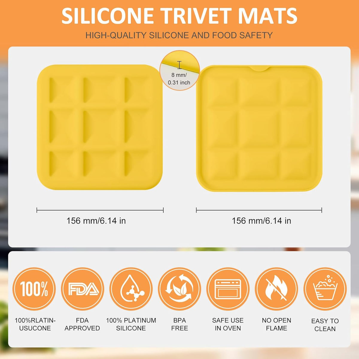 Silicone Trivets for Hot Pots and Pans, Pot Holders Hot Pads 6 Pack Silicone Mats for Kitchen Counter, Soft Durable Drying Mat, Jar Opener and Coasters (Brown)
