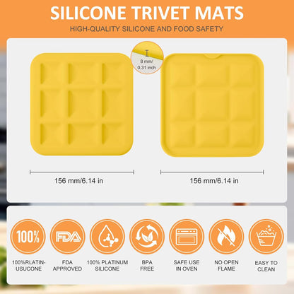 Silicone Trivets for Hot Pots and Pans, Pot Holders Hot Pads 6 Pack Silicone Mats for Kitchen Counter, Soft Durable Drying Mat, Jar Opener and Coasters (Brown)