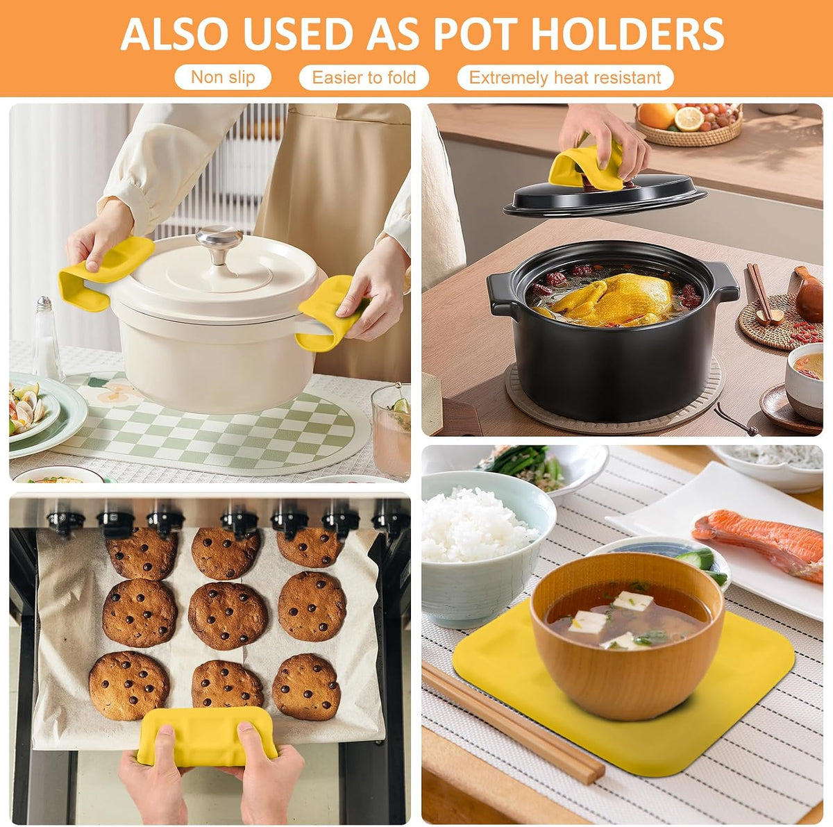 Silicone Trivets for Hot Pots and Pans, Pot Holders Hot Pads 6 Pack Silicone Mats for Kitchen Counter, Soft Durable Drying Mat, Jar Opener and Coasters (Brown)