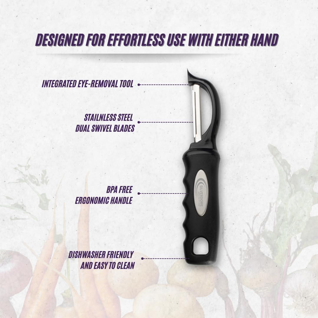Premium Swivel Peeler- Super Sharp Stainless Steel Blades for fast and efficient Kitchen Prep- Ergonomic Handle- Dishwasher Safe- Equipped with sharp tip to remove Blemishes on Vegetables
