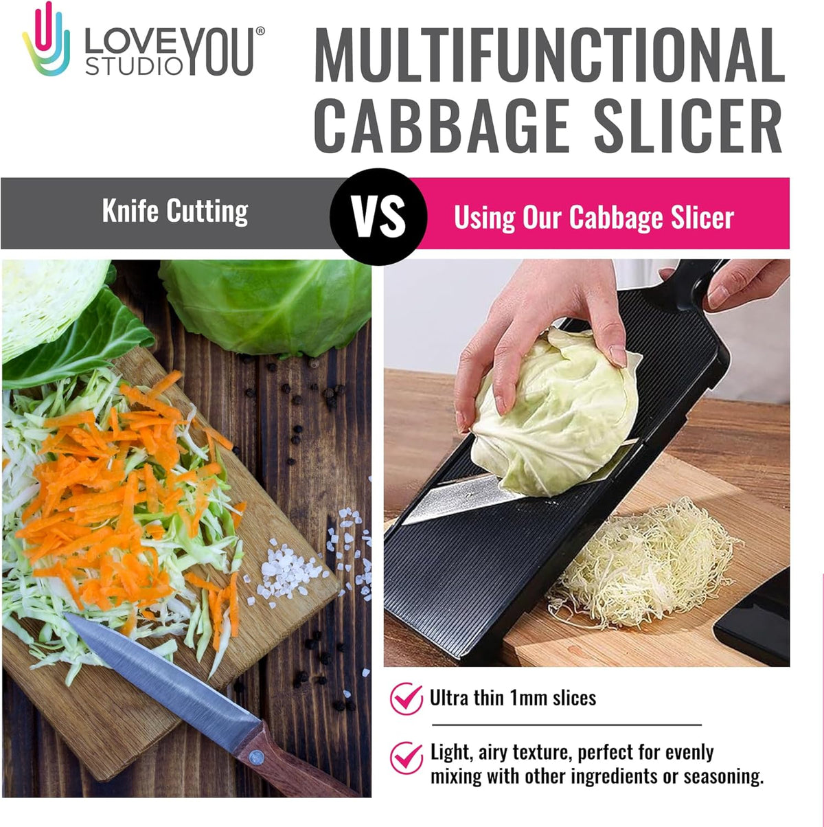 Cabbage Slicer Smart Ultra-Thin Julienne - 0.04 inch Professional Thin Sauerkraut Coleslaw Cutter Japanese Stainless Steel Blade Food Fruit Slicing Shredder