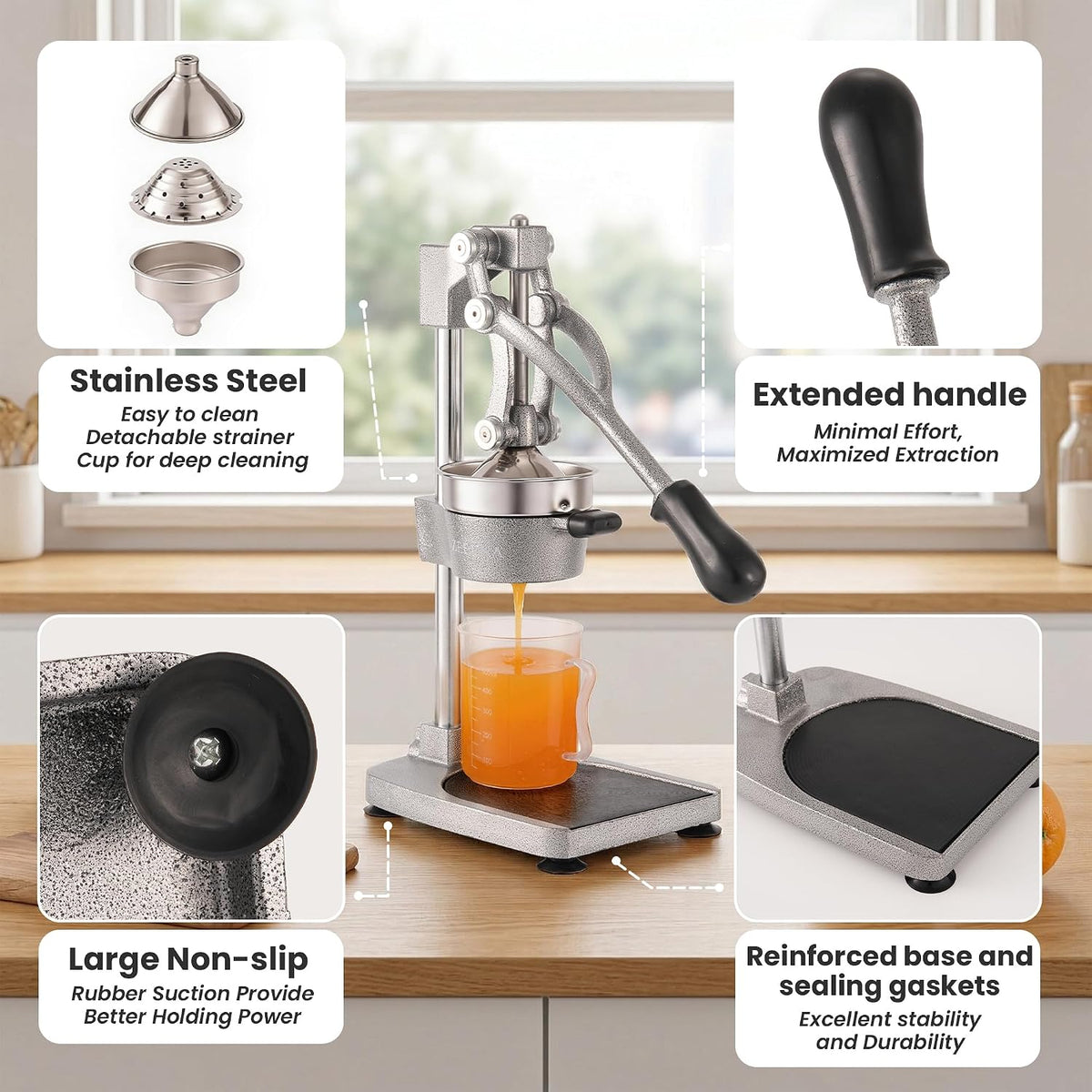 Manual Cast Iron Hand Press Juicer for Orange & Pomegranate
