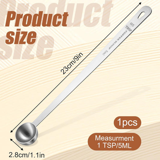 1Pcs Long Handle Measuring Spoons 1 Teaspoon Scoop Long Handle 5ml Teaspoon Measuring Spoon Stainless Steel 1Tsp Scoop 1/3tbsp, Silver