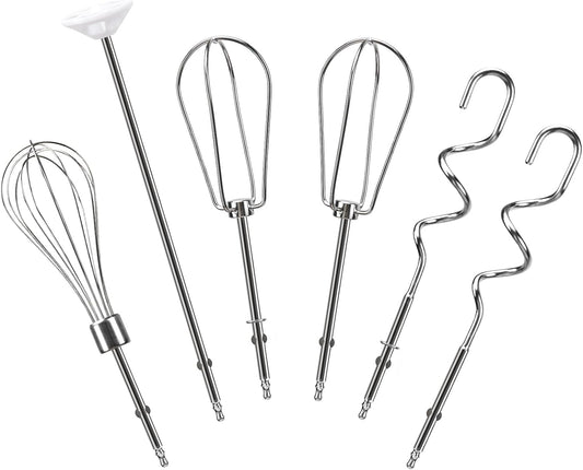 Hand Mixer Beaters Replacement for Cuisinart CHM Series, Stainless Steel Beater, Whisk, Dough Hook, Blending Rod Attachments Parts for HM-90S HM-50 HM-70 CHM-3 CHM-7PK 9 7 5 3 Mixers Blender - 6 PCS