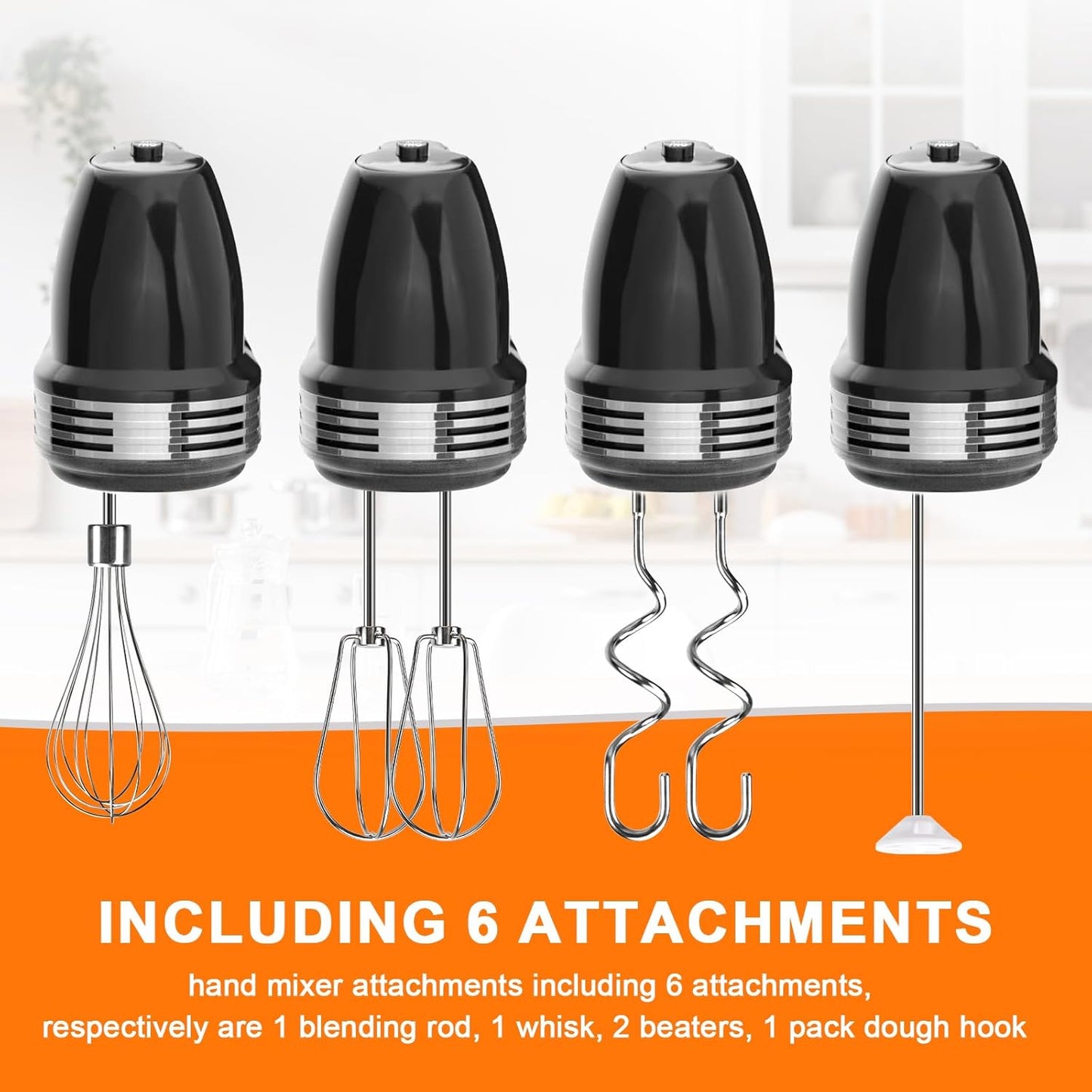 Hand Mixer Beaters Replacement for Cuisinart CHM Series, Stainless Steel Beater, Whisk, Dough Hook, Blending Rod Attachments Parts for HM-90S HM-50 HM-70 CHM-3 CHM-7PK 9 7 5 3 Mixers Blender - 6 PCS