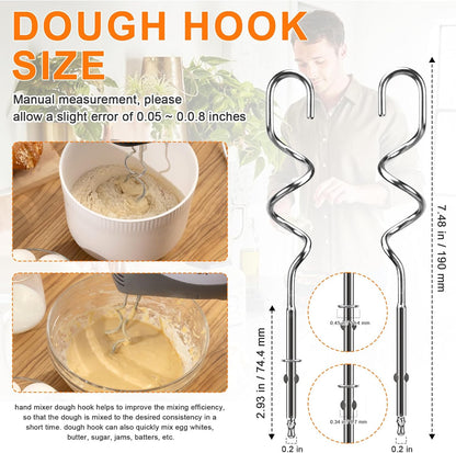 Hand Mixer Beaters Replacement for Cuisinart CHM Series, Stainless Steel Beater, Whisk, Dough Hook, Blending Rod Attachments Parts for HM-90S HM-50 HM-70 CHM-3 CHM-7PK 9 7 5 3 Mixers Blender - 6 PCS