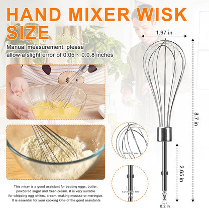 Hand Mixer Beaters Replacement for Cuisinart CHM Series, Stainless Steel Beater, Whisk, Dough Hook, Blending Rod Attachments Parts for HM-90S HM-50 HM-70 CHM-3 CHM-7PK 9 7 5 3 Mixers Blender - 6 PCS