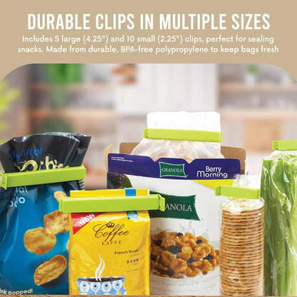 Twixit! Bag Clips - Set of 15 - Keep Food Fresh, Prevent Spillage - Great for Storage and Organization - Microwave, Freezer and Dishwasher-Safe - BPA-Free