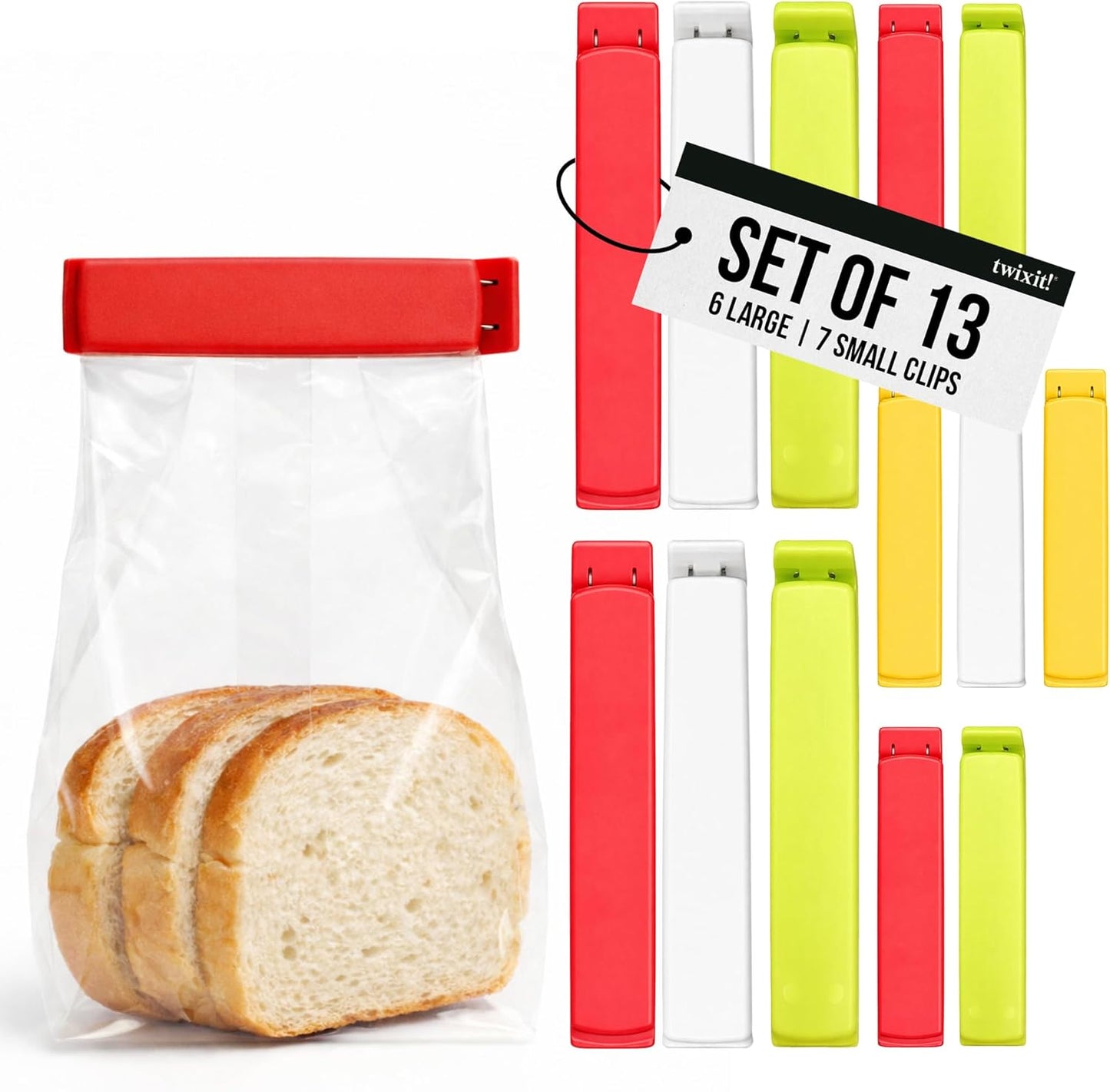 Twixit! Bag Clips - Set of 15 - Keep Food Fresh, Prevent Spillage - Great for Storage and Organization - Microwave, Freezer and Dishwasher-Safe - BPA-Free