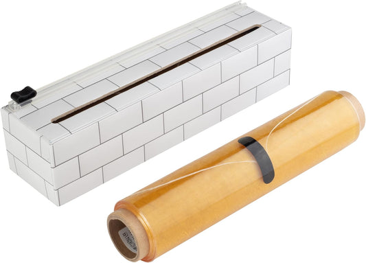 ® Subway Tile Refillable 9” Plastic Wrap Dispenser - Includes One 9" x 250' Roll of Professional Grade Plastic Wrap - and Kosher Certified - Reusable Dispenser w/Slide Cutter