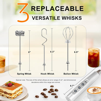 Black Handheld Milk Frother Wand for Coffee, Rechargeable Electric Whisk with 3 Heads 3 Speeds Drink Mixer Coffee Frother For Latte, Cappuccino, Hot Chocolate, Egg