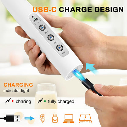 Black Handheld Milk Frother Wand for Coffee, Rechargeable Electric Whisk with 3 Heads 3 Speeds Drink Mixer Coffee Frother For Latte, Cappuccino, Hot Chocolate, Egg
