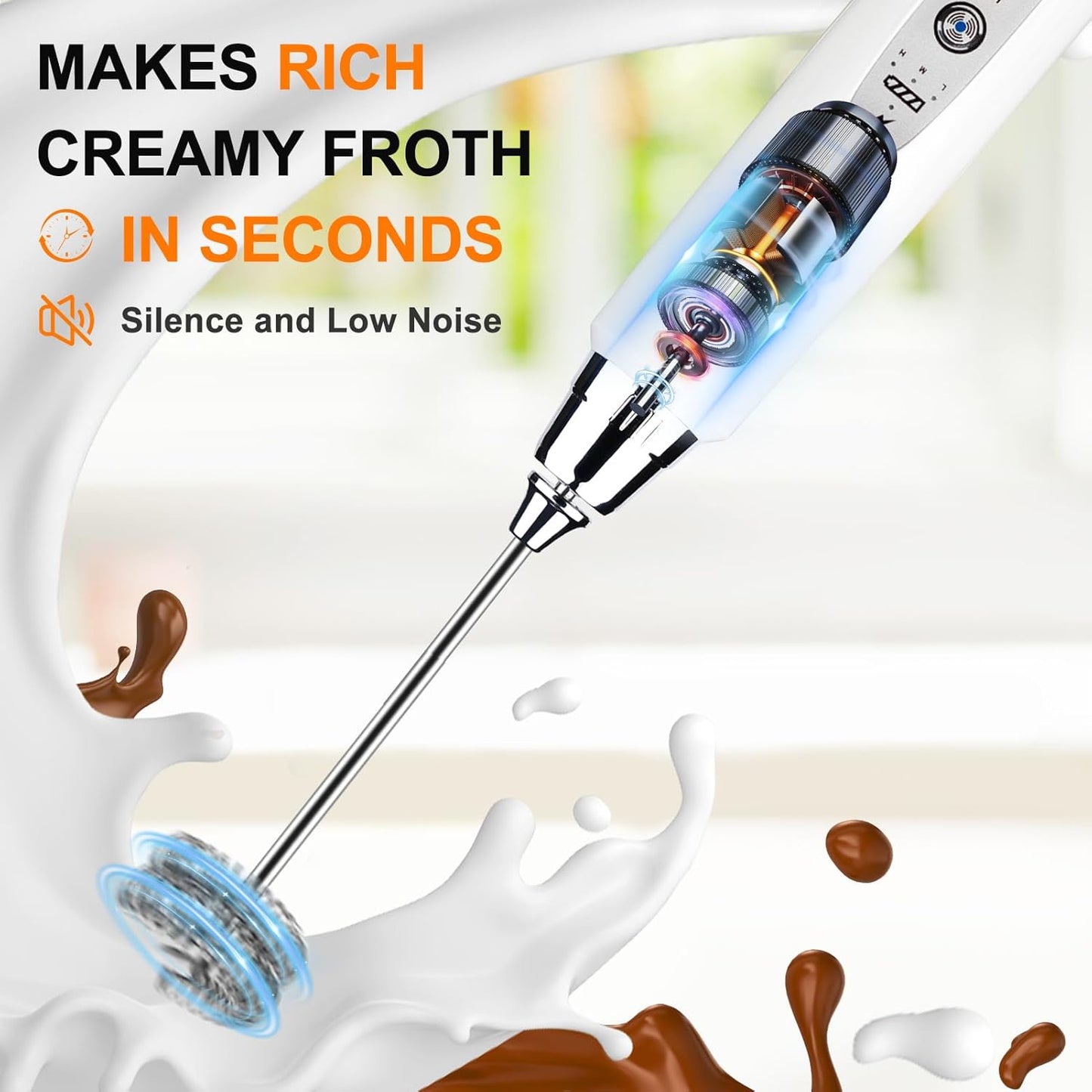 Black Handheld Milk Frother Wand for Coffee, Rechargeable Electric Whisk with 3 Heads 3 Speeds Drink Mixer Coffee Frother For Latte, Cappuccino, Hot Chocolate, Egg