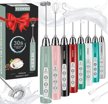 Black Handheld Milk Frother Wand for Coffee, Rechargeable Electric Whisk with 3 Heads 3 Speeds Drink Mixer Coffee Frother For Latte, Cappuccino, Hot Chocolate, Egg