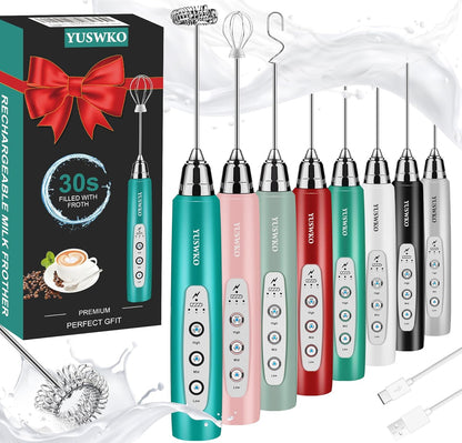 Black Handheld Milk Frother Wand for Coffee, Rechargeable Electric Whisk with 3 Heads 3 Speeds Drink Mixer Coffee Frother For Latte, Cappuccino, Hot Chocolate, Egg