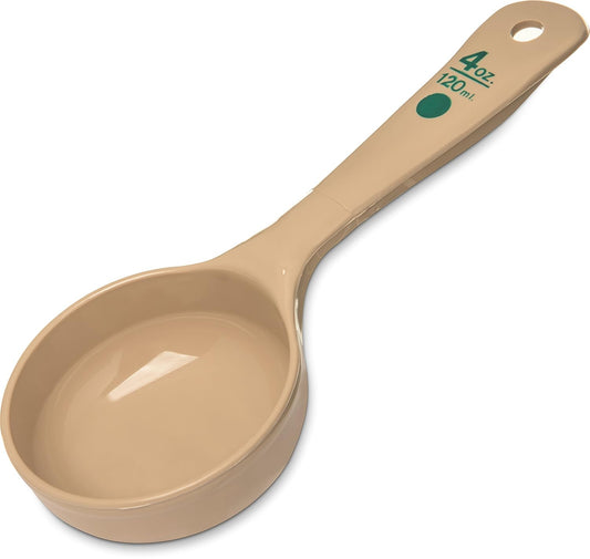 Measure Miser Solid Spoon Measuring Spoon with Short Handle for Kitchens, Plastic, 4 Ounces, Beige