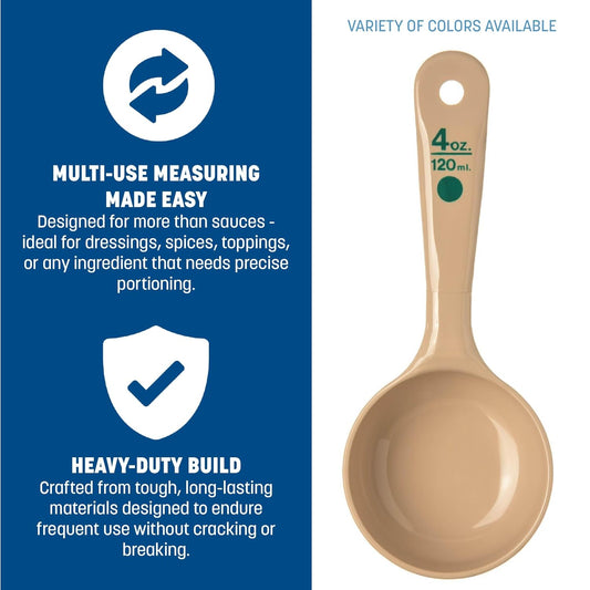 Measure Miser Solid Spoon Measuring Spoon with Short Handle for Kitchens, Plastic, 4 Ounces, Beige